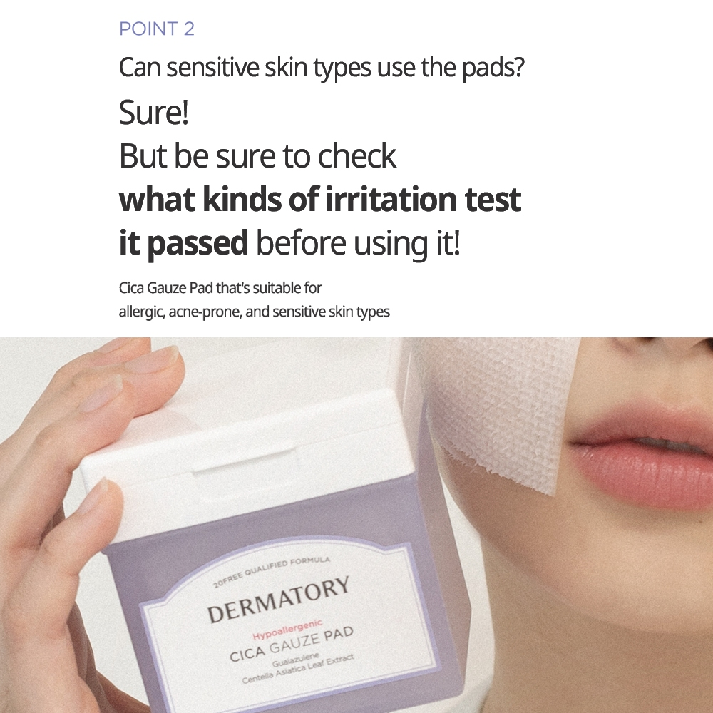 DERMATORY Hypoallergenic Cica Rescue Gauze Pad 80ea toner pads, SKIN CARE, Toners