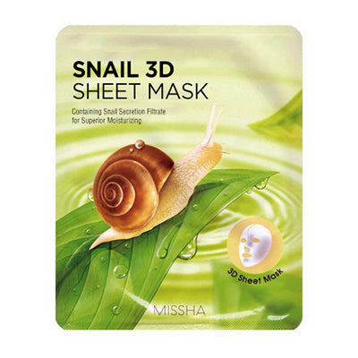 MISSHA Snail 3D Sheet Mask - Snail Extract for Elasticity and Moisture SKIN CARE, Face Masks, Snail Mucin Mask, Korean Sheet Mask, Hydrating Face Mask, Skin Elasticity, Moisture Barrier Support, K-Beauty Skincare