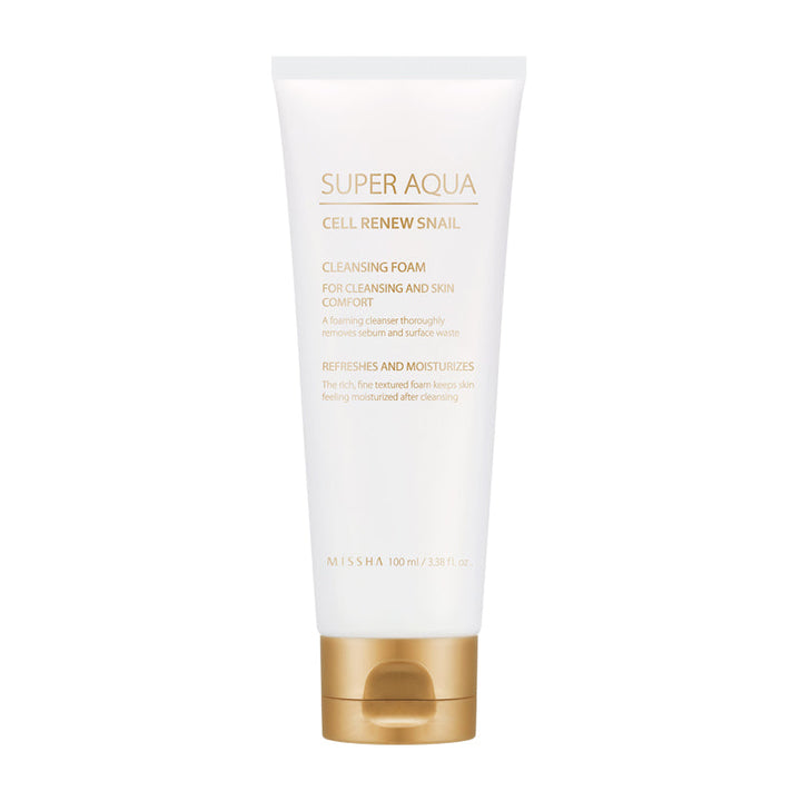 MISSHA Super Aqua Snail Cleansing Foam Snail Mucin 100ml SKIN CARE, Cleansers, Face Wash, Snail Mucin Cleanser, Korean Foam Cleanser, Hydrating Face Wash, Skin Barrier Support, Radiant Skin Appearance, Gentle Daily Cleansing