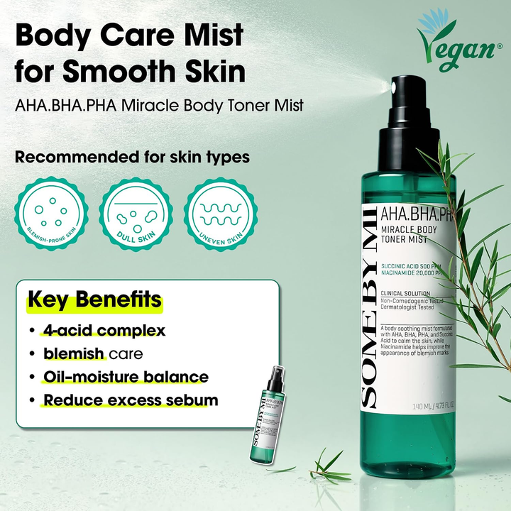 SOME BY MI AHA BHA PHA Miracle Body Toner Mist 140ml SKIN CARE, Toners