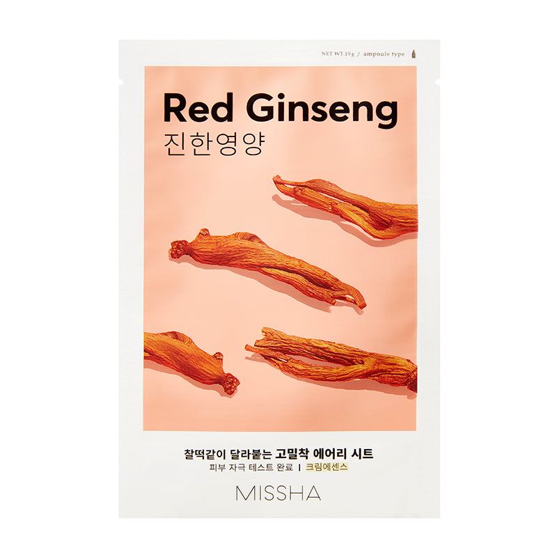 MISSHA Airy Fit Sheet Mask - Red Ginseng Hydrating SKIN CARE, Face Masks, Red Ginseng Mask, Korean Sheet Mask, Hydrating Face Mask, Skin Barrier Support, Dull Skin Radiance, K-Beauty Skincare, Moisture Boost
