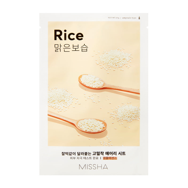 MISSHA Airy Fit Sheet Mask Rice - Hydrating Soothing SKIN CARE, Face Masks, Korean Sheet Mask, Rice Extract, Hydrating Face Mask, Dull Skin, Uneven Skin Tone, Missha Skincare, Radiant Complexion