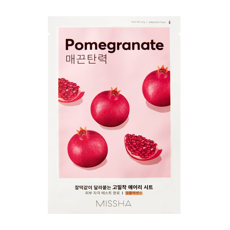 MISSHA Airy Fit Sheet Mask Pomegranate Moisturizing Soothing SKIN CARE, Face Masks, Pomegranate Sheet Mask, K-Beauty Face Mask, Hydrating Mask, Soothing Skincare, Missha Skincare, Skin Radiance, Moisture Boost