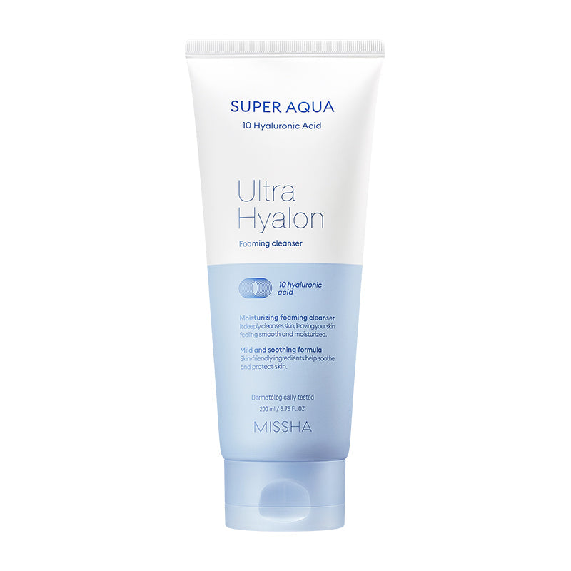 MISSHA Super Aqua Ultra Hyalron Cleansing Foam Hyaluronic Acid 200ml SKIN CARE, Cleansers, Face Wash, MISSHA Cleansing Foam, Hyaluronic Acid Cleanser, Korean Skincare Cleanser, Hydrating Facial Wash, Gentle Face Cleanser, Skin Barrier Support