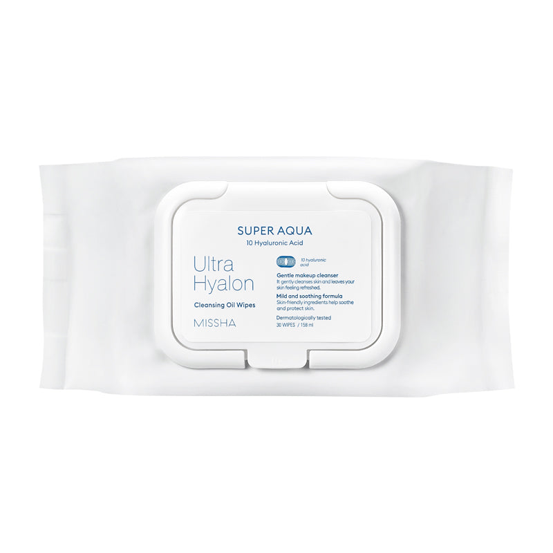 MISSHA Super Aqua Ultra Hyalron Cleansing Oil Wipes (Hyalron) 30 sheets SKIN CARE, Cleansers, Make Removers, K-Beauty Cleanser, Hydrating Cleansing Wipes, Hyaluronic Acid Skincare, Makeup Remover Wipes, Korean Skincare Essentials, Gentle Facial Cleanser, Skin Barrier Support