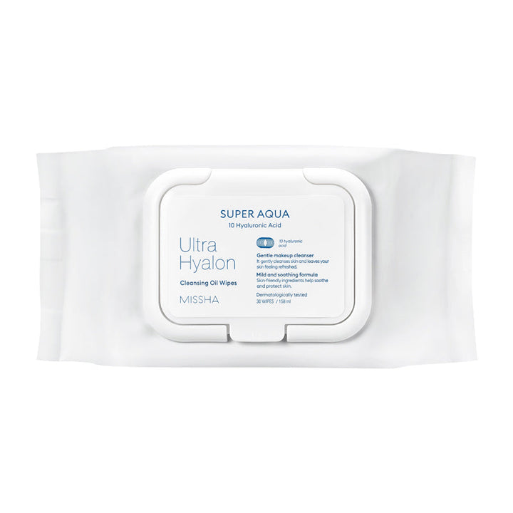MISSHA Super Aqua Ultra Hyalron Cleansing Oil Wipes (Hyalron) 30 sheets SKIN CARE, Cleansers, Make Removers, K-Beauty Cleanser, Hydrating Cleansing Wipes, Hyaluronic Acid Skincare, Makeup Remover Wipes, Korean Skincare Essentials, Gentle Facial Cleanser, Skin Barrier Support