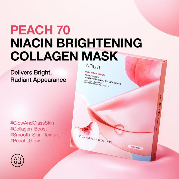 ANUA Peach 70 Niacin Brightening Collagen Mask 4Pcs