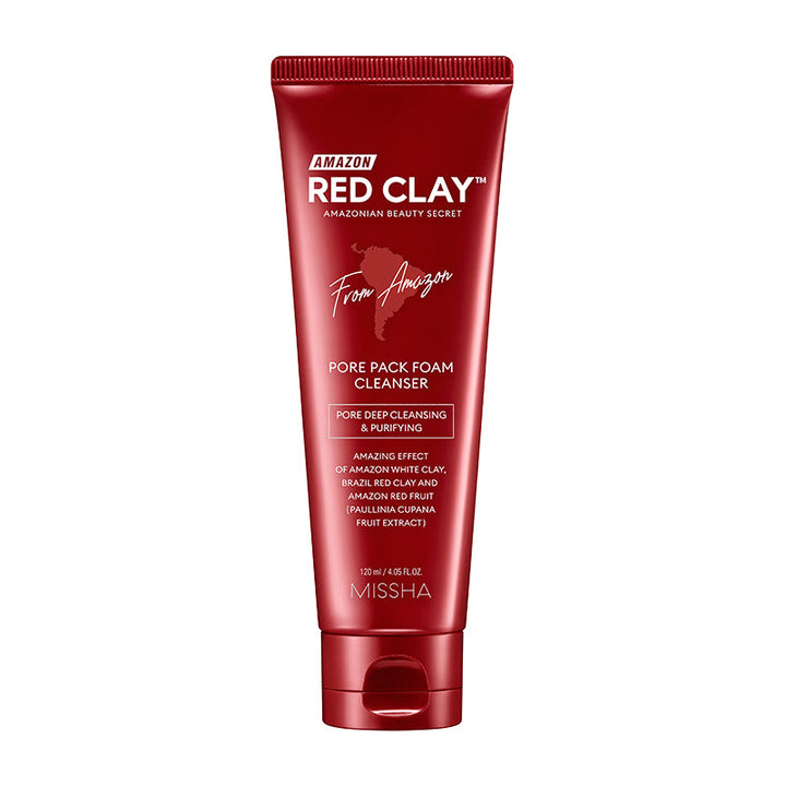 MISSHA Amazon Red Clay Pore Pack Foam Cleanser Pore Care 120ml SKIN CARE, Cleansers, Face Wash, Red Clay Cleanser, Pore Pack Mask, Oily Skin Cleanser, Korean Foam Cleanser, Amazon White Clay, Sebum Control, skin purifying