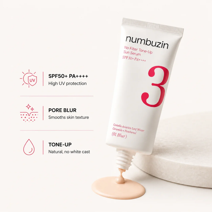 numbuzin No.3 No Filter Tone-Up Serum - 01. Blur SKIN CARE, Sunscreen