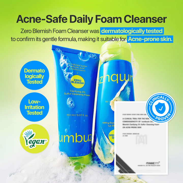 numbuzin Zero Blemish Clarifying 2% Sulfur Cleansing Foam 150ml SKIN CARE, Cleansers, Face Wash