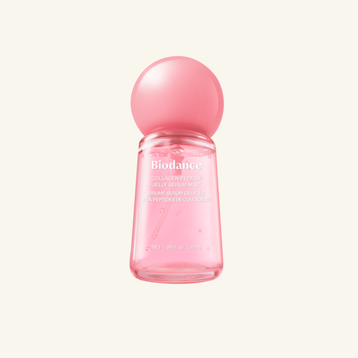 BIODANCE Collagen Peptide Jelly Serum Mist 50ml with a spherical cap on a white background