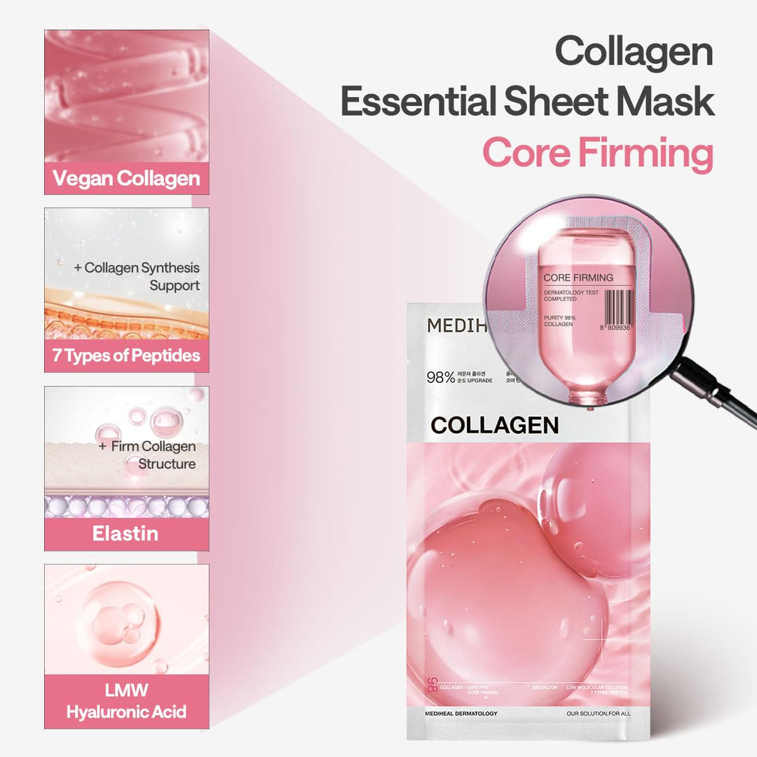 MEDIHEAL Collagen Essential Sheet Mask - Core Firming 10Pcs