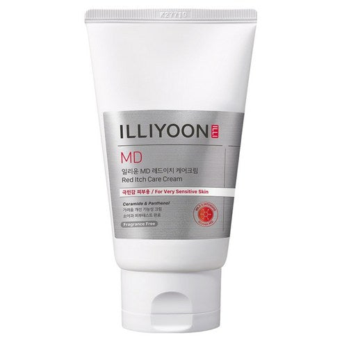 A white squeeze tube of Illiyoon MD Red Itch Care Cream with a metallic silver label, shown against a plain white background.