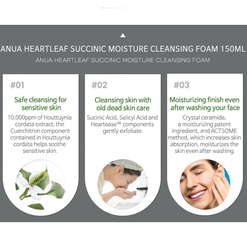 ANUA Heartleaf Succinic Moisture Cleansing Foam 150ml Health & Beauty oceanbuy.ca markham toronto free ship USA asian korean skincare