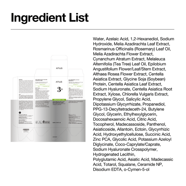 An ingredient list page with the heading 'Ingredient List' on a white background. It shows several small product package mockups on the left and a block of text listing many ingredients on the right.