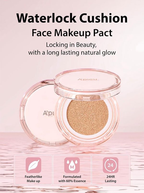 APIEU Waterlock Cushion Hydrating Smooth Foundation 15g MAKEUP, Face, BB Cream & Cushion, K-beauty Cushion Foundation, Hydrating Foundation, Niacinamide Makeup, Dewy Finish, Korean Base Makeup, Hyaluronic Acid Makeup, Radiant Complexion