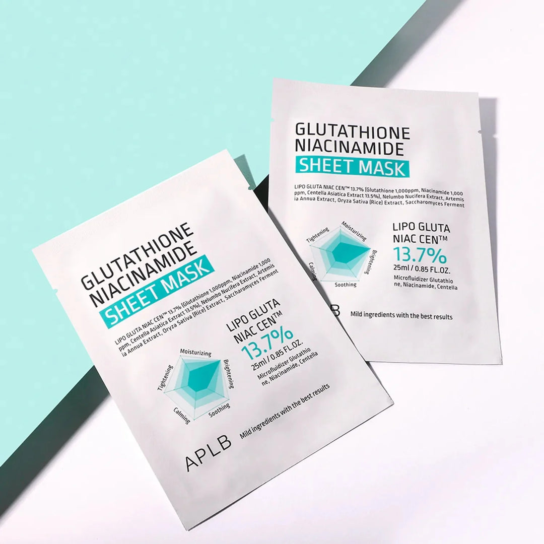 APLB Glutathione Niacinamide Sheet Mask, Brightening (2 Sizes)