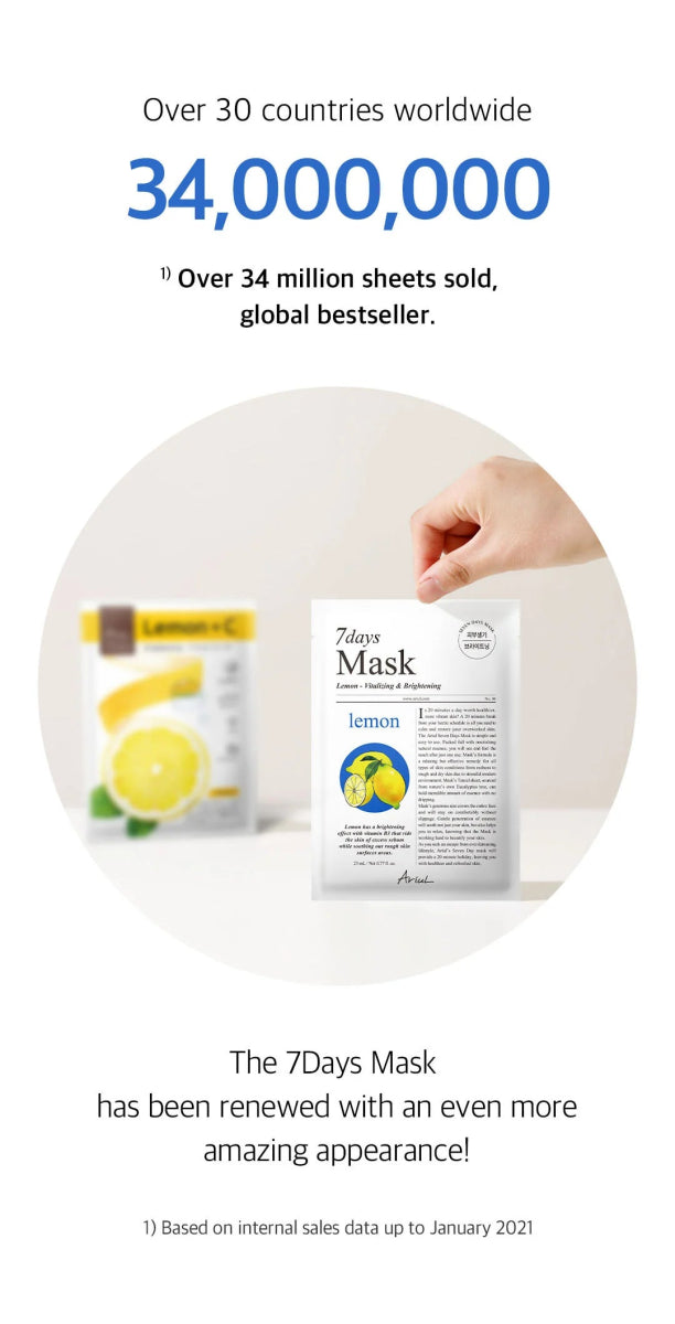 ARIUL 7 days Mask 7Pcs - Lemon C Health & Beauty oceanbuy beauty markham toronto free ship USA asian korean skincare