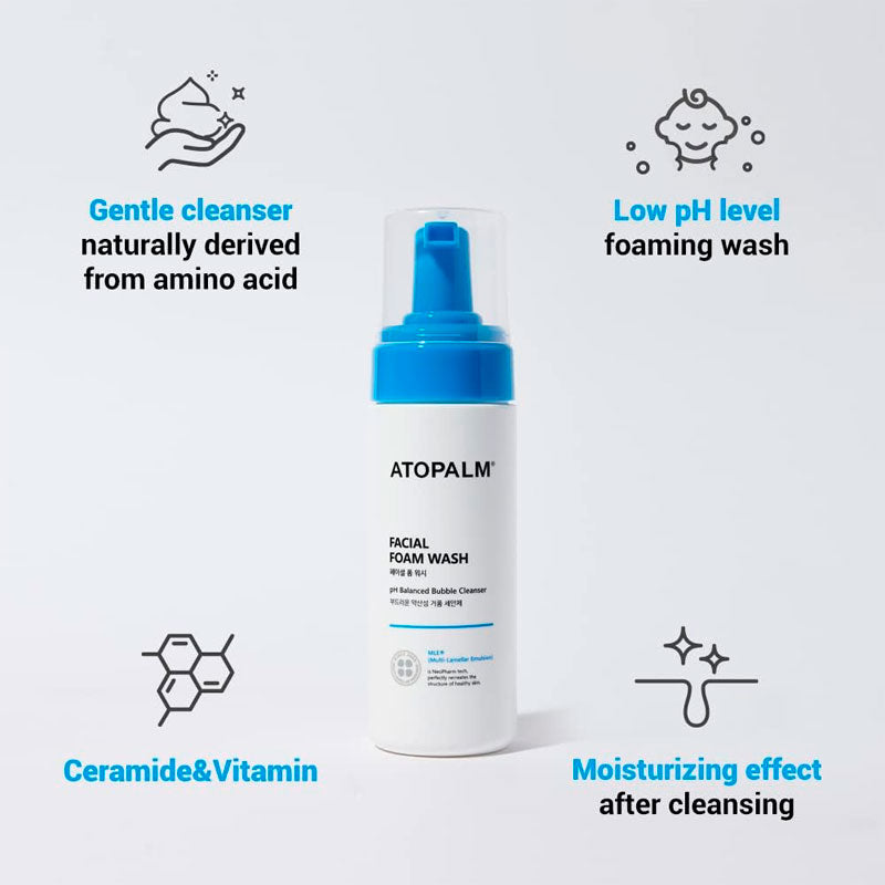 Atopalm Facial Foam Wash Sensitive Skin Cleanser 150ml K-beauty Cleanser, Sensitive Skin Wash, Atopalm MLE Technology, Ceramide Skincare, Hyaluronic Acid Cleanser, Hydrating Facial Foam, Skin Barrier Support
