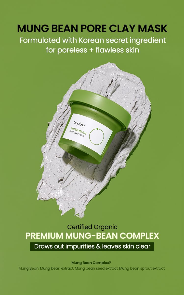 BEPLAIN Mung Bean Pore Clay Mask Pack 120ml + 12ml*4Pcs Special Set