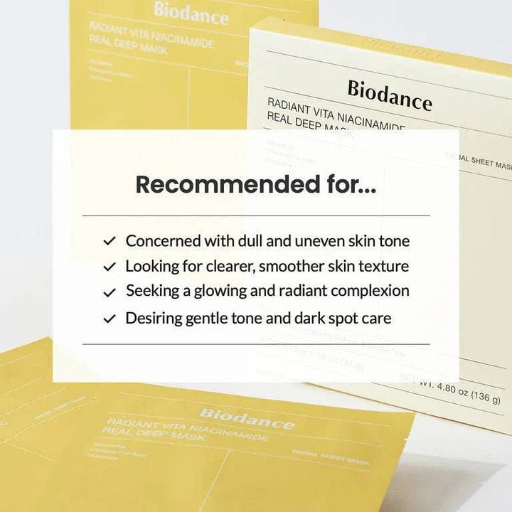 BIODANCE Radiant Vita Niacinamide Real Deep Mask 4Pcs Health & Beauty