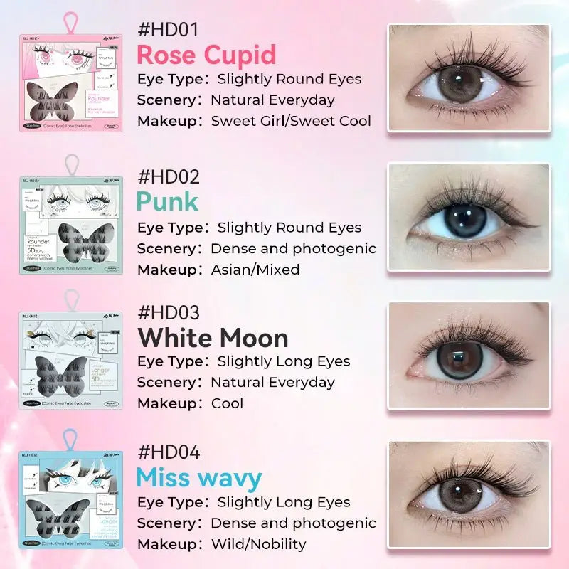 BLJ COSMETICS Comic Eyes False Eyelashes, Glue-free Voluminous (4 Styles)