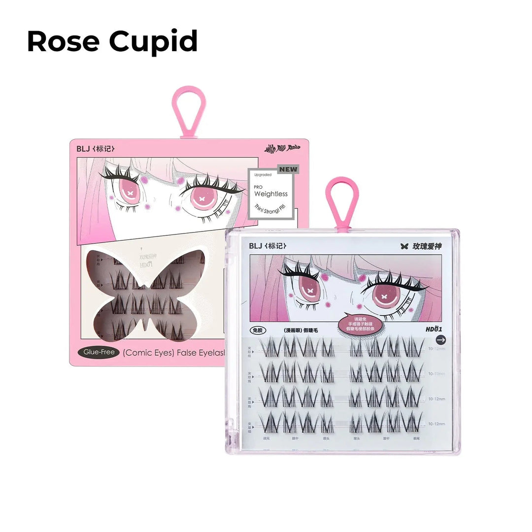 BLJ COSMETICS Comic Eyes False Eyelashes, Glue-free Voluminous (4 Styles)