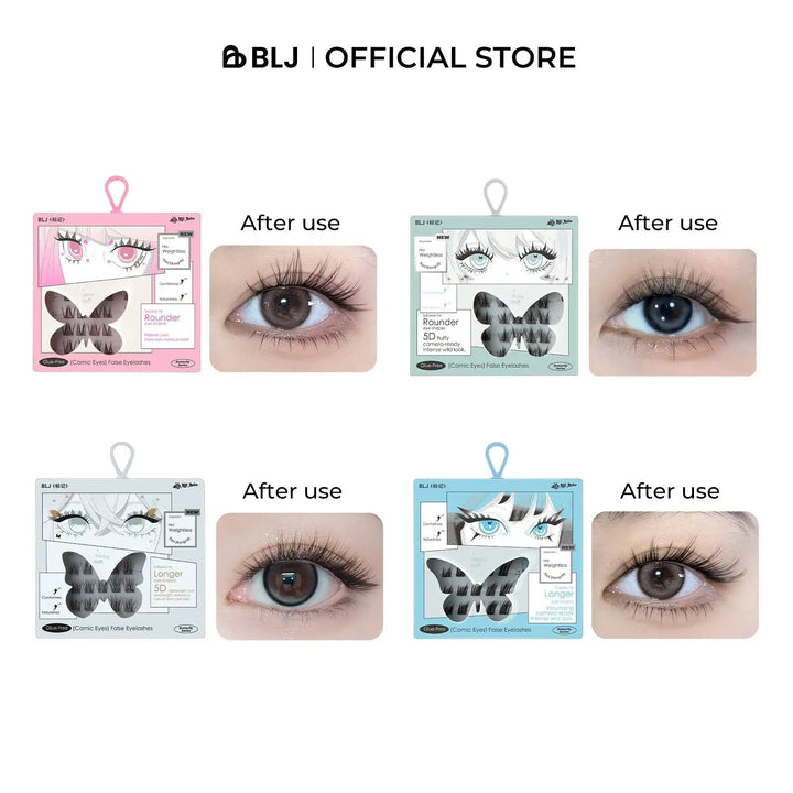 BLJ COSMETICS Comic Eyes False Eyelashes, Glue-free Voluminous (4 Styles)