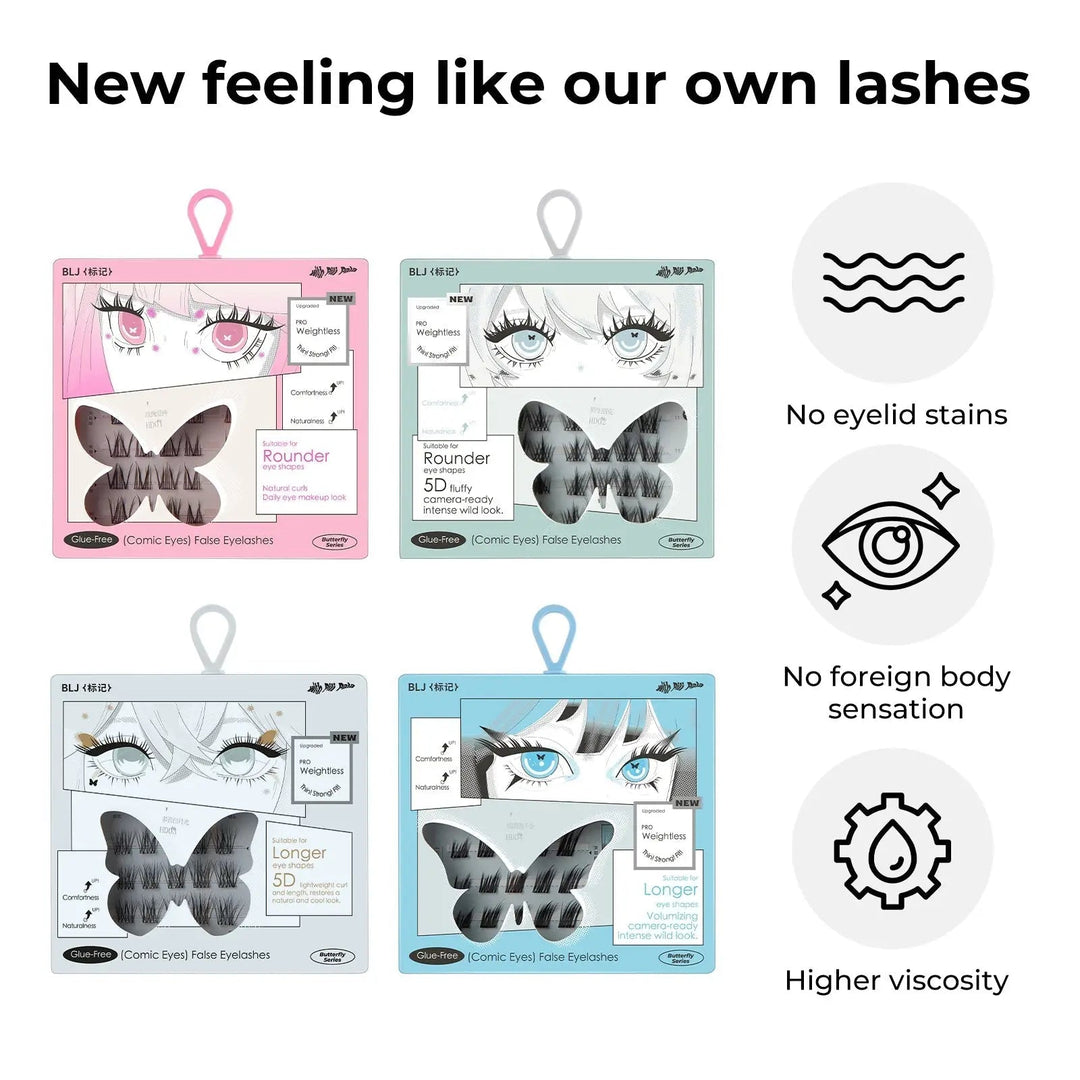 BLJ COSMETICS Comic Eyes False Eyelashes, Glue-free Voluminous (4 Styles)