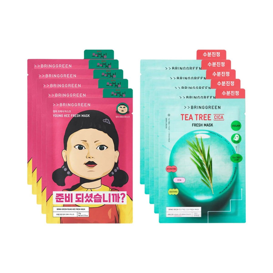 BRING GREEN x Squid Game2 Fresh Mask (10pcs - Tea Tree Cica 5pcs + Younghee 5pcs) oceanbuy beauty markham toronto free ship USA asian korean skincare