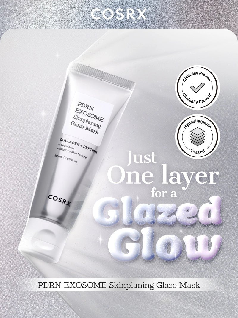 COSRX PDRN EXOSOME Skinplaning Glaze Mask packaging on a light gray background