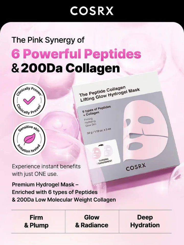 COSRX The Peptide Collagen Lifting Glow Hydrogel Mask 3Pcs/Box 3