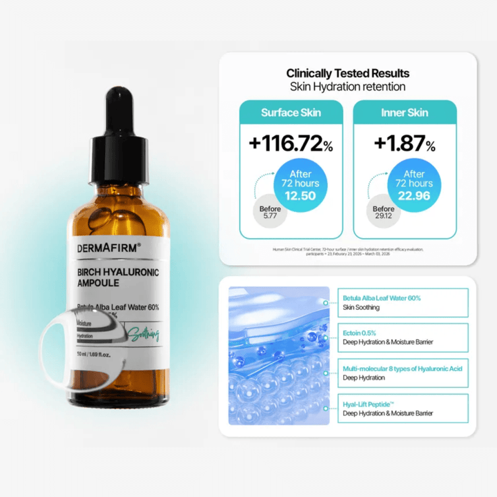DERMAFIRM Birch Hyal Ampoule Moisture Hydration 50ml Ampoule 4