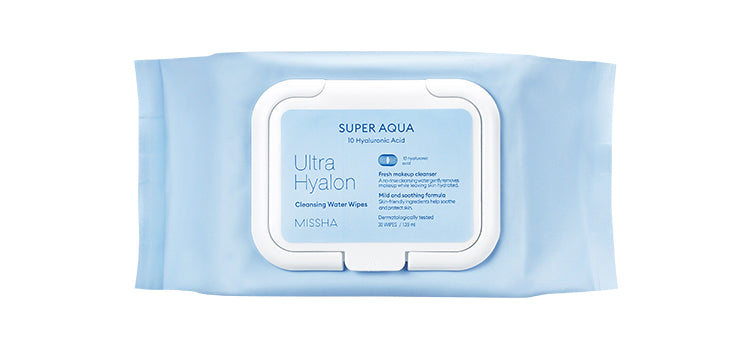 MISSHA Super Aqua Ultra Hyalron Cleansing Wipes - Hydrating 30 sheets SKIN CARE, Cleansers, Make Removers, K-beauty cleansing wipes, Hyaluronic Acid, micellar cleanser, hydrating face wipes, gentle makeup remover, sensitive skin cleanser, Korean skincare