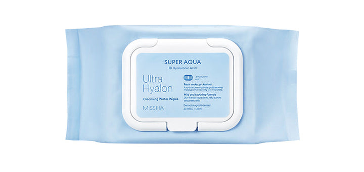 MISSHA Super Aqua Ultra Hyalron Cleansing Wipes - Hydrating 30 sheets SKIN CARE, Cleansers, Make Removers, K-beauty cleansing wipes, Hyaluronic Acid, micellar cleanser, hydrating face wipes, gentle makeup remover, sensitive skin cleanser, Korean skincare