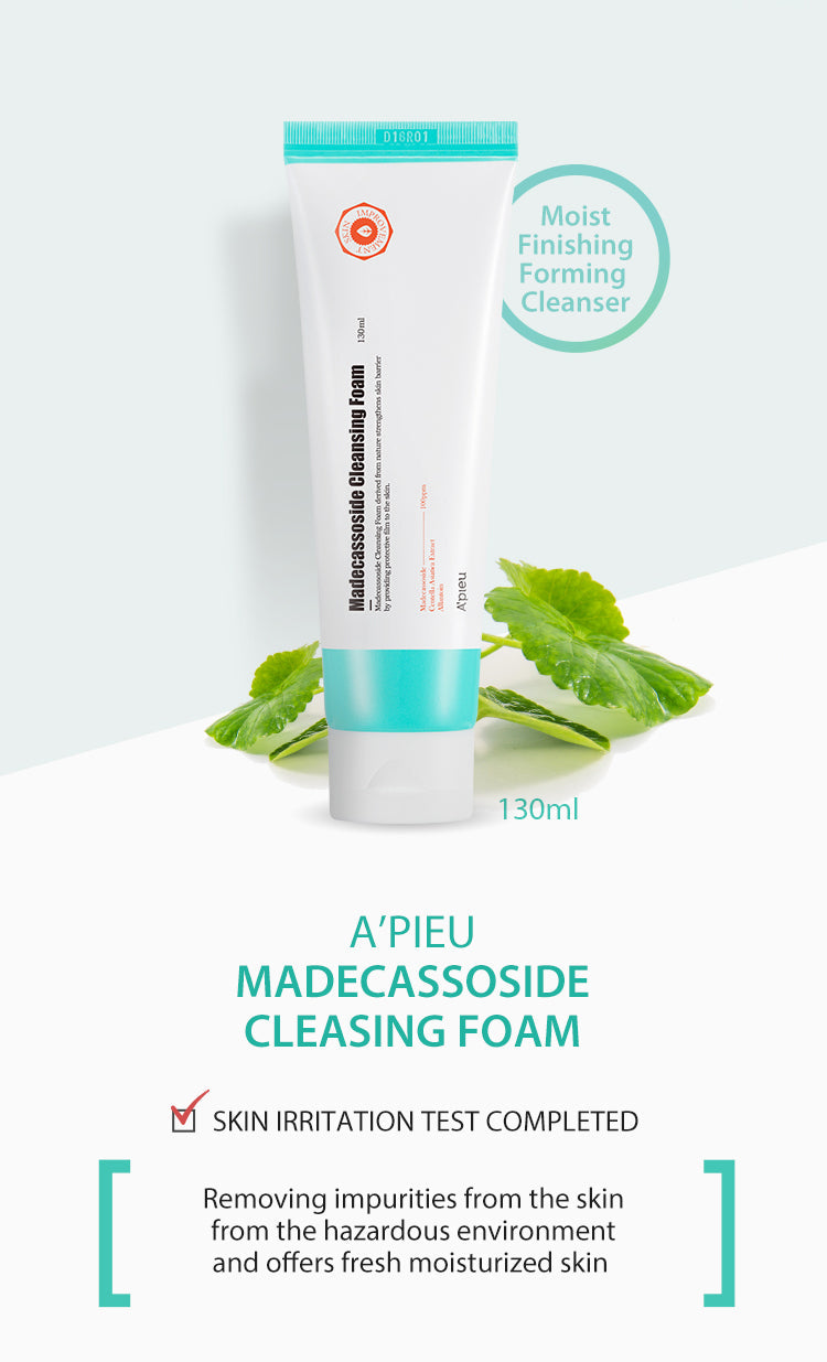 APIEU Madecassoside Cleansing Foam Soothing Cleanser 130ml SKIN CARE, Cleansers, Face Wash, K-beauty cleanser, Madecassoside, Centella Asiatica, soothing face wash, sensitive skin care, Korean cleansing foam, skin barrier support