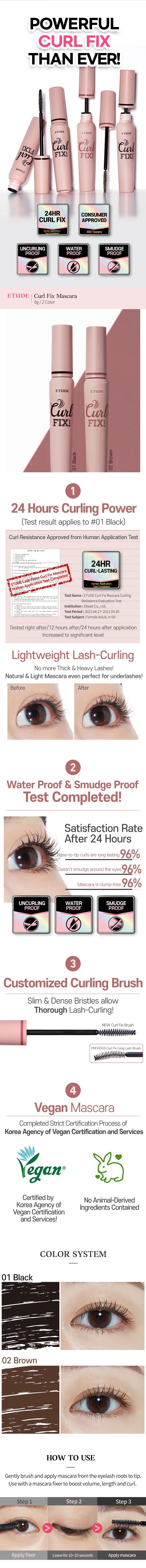 Etude House Curl Fix Mascara Long-Lasting Lash Curling 8g MAKEUP, Eyes, Mascara, Korean mascara, Lash curling, Smudge-proof, Long-lasting mascara, Etude House, Volume lashes, Detail mascara