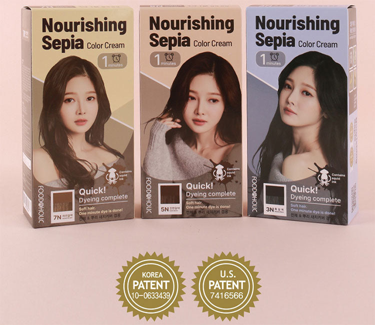 Foodaholic Nourishing Sepia Color Cream Natural Black 60g HAIR CARE, Hair Color, Korean Hair Color, Natural Black Hair Dye, Ammonia Free Hair Color, Squid Ink Hair Treatment, Hydrating Hair Dye, Quick Hair Color, Foodaholic Hair