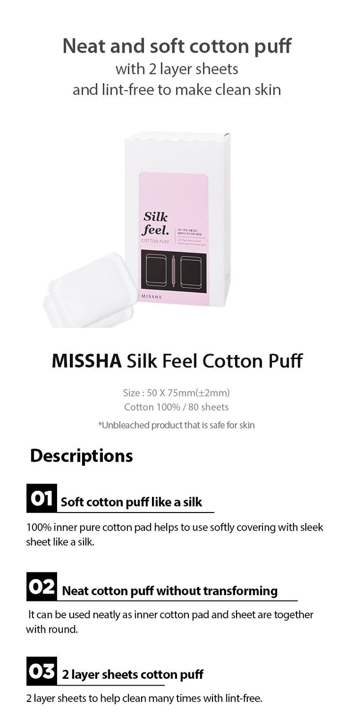 MISSHA Silk Feel Cotton Puff - Double Layer Gentle Skincare Korean cotton pads, skincare accessories, gentle toner application, lint-free pads, hydration support, Missha cotton puff, double layer cotton