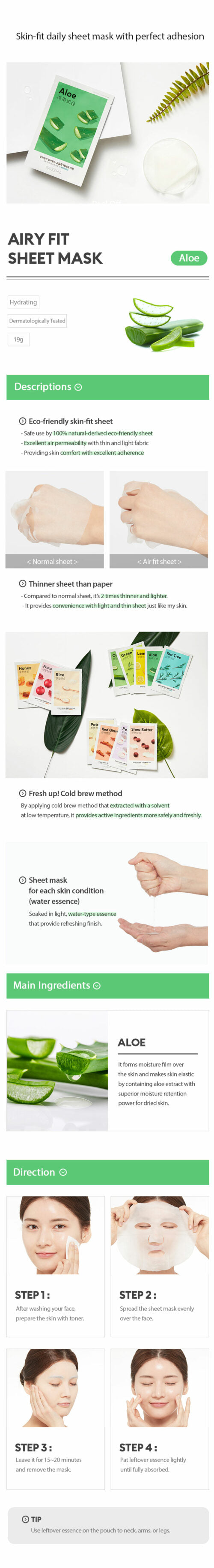 MISSHA Airy Fit Sheet Mask Aloe Soothing Moisturizing 1 Sheet