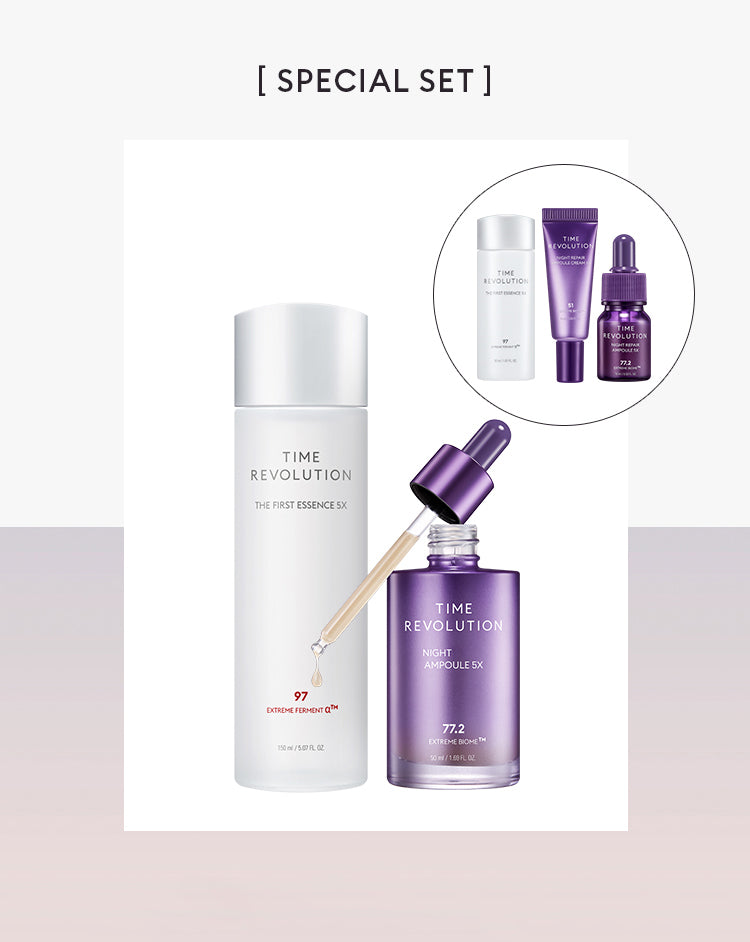 MISSHA Time Revolution Rejuvenating Skincare Set 5X SKIN CARE, Treatments, Serum & Essence, Korean Skincare, Hydrating Essence, Skin Barrier Support, Fermented Skincare, Missha Time Revolution, Skincare Gift Set, Radiant Complexion