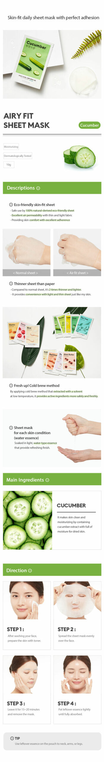 MISSHA Airy Fit Sheet Mask Cucumber Intense Moisturizing 1 Sheet