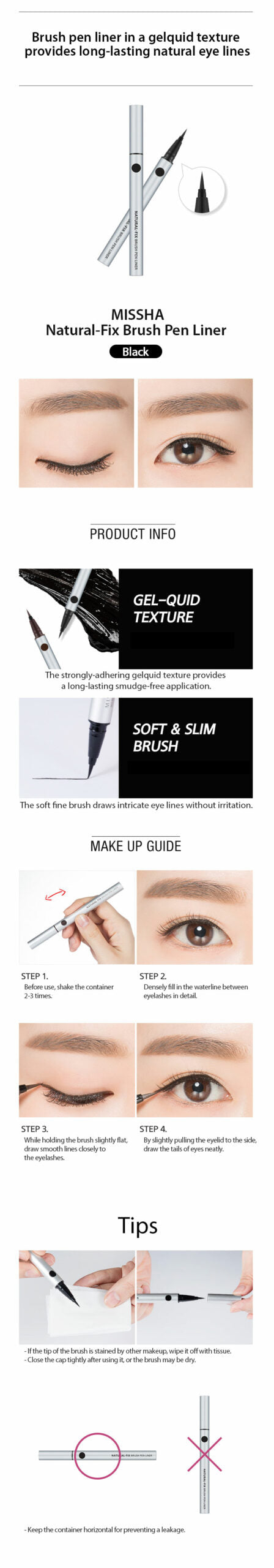 MISSHA Natural Fix Brush Pen Liner Black - Smudge-Free MAKEUP, Eyes, Eyeliner, Korean Eyeliner, Smudge-Proof Eyeliner, Brush Pen Liner, Precision Eye Makeup, Long-Lasting Eyeliner, Gel-Liquid Formula, K-Beauty Eye Definition