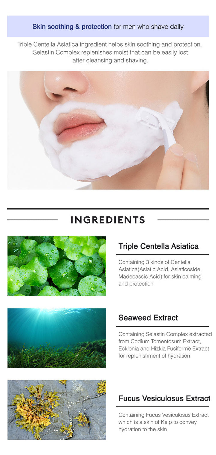 MISSHA Mens Care Shave To Cleansing Foam Skin-Soothing 150ml SKIN CARE, Cleansers, Face Wash, K-beauty Men's Cleanser, Shaving Foam, Centella Asiatica, Hydrating Face Wash, Skin Barrier Support, Korean Skincare, Men's Grooming