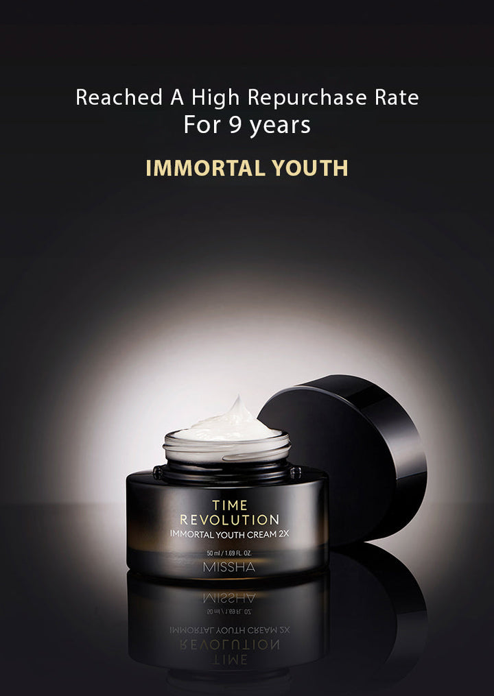 MISSHA Time Revolution Immortal Youth Cream 2X Skin Elasticity 50ml SKIN CARE, Treatments, Serum & Essence, Korean Moisturizer, Chaga Mushroom, Reishi Mushroom, Birch Juice Skincare, Skin Elasticity, Hydrating Cream, Skin Barrier Support
