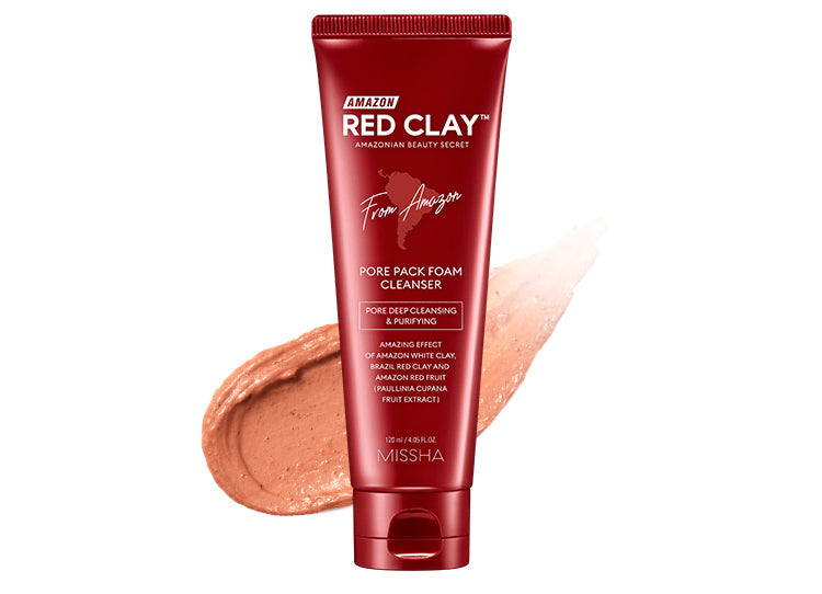 MISSHA Amazon Red Clay Pore Pack Foam Cleanser Pore Care 120ml SKIN CARE, Cleansers, Face Wash, Red Clay Cleanser, Pore Pack Mask, Oily Skin Cleanser, Korean Foam Cleanser, Amazon White Clay, Sebum Control, skin purifying