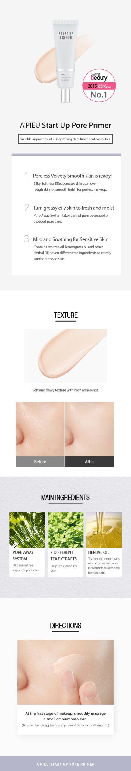 APIEU Start Up Pore Primer for Pore Blurring and Smoothing 30ml MAKEUP, Face, Primer, K-beauty primer, pore blurring, face primer, Niacinamide, smooth makeup base, Korean base makeup, oil control primer