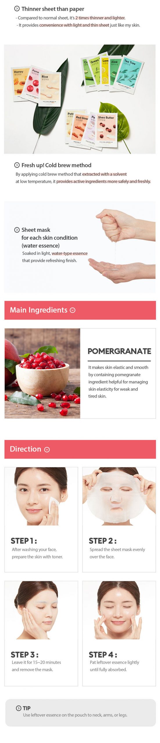 MISSHA Airy Fit Sheet Mask Pomegranate Moisturizing Soothing SKIN CARE, Face Masks, Pomegranate Sheet Mask, K-Beauty Face Mask, Hydrating Mask, Soothing Skincare, Missha Skincare, Skin Radiance, Moisture Boost