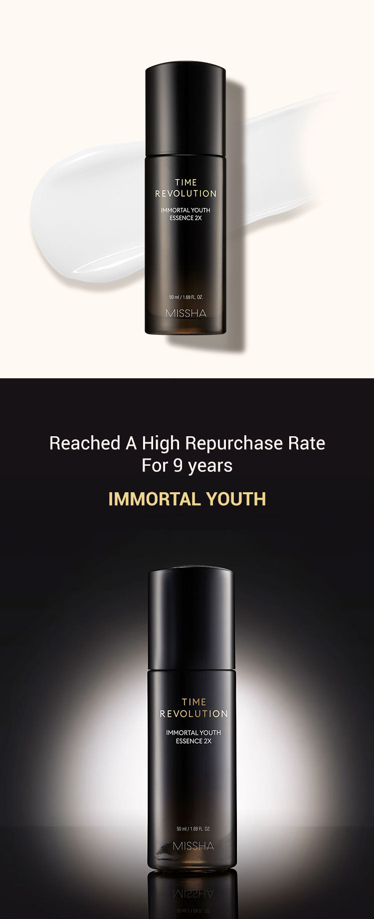 MISSHA Time Revolution Immortal Youth Essence 2X Hydrating 50ml SKIN CARE, Treatments, Serum & Essence, Hydrating Serum, Korean Essence, Fermented Mushroom, Skin Barrier Support, Dry Skin Hydration, Radiant Complexion, K-beauty Skincare