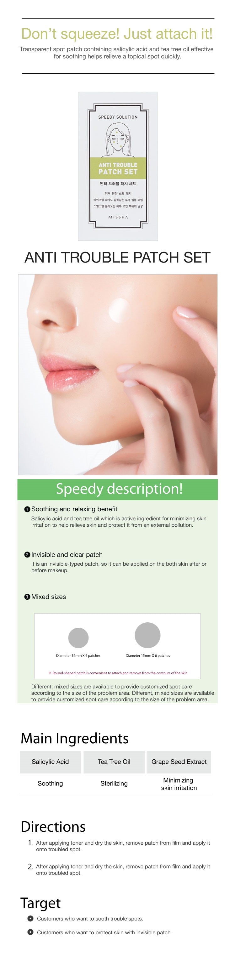 MISSHA Speedy Solution Blemish Patch Set (Targeted Blemish Care) 8pcs K-Beauty Blemish Patch, Korean Skincare, Pimple Patch, Targeted Blemish Care, Tea Tree Oil Salicylic Acid, Hydrocolloid Patch, Clearer Skin Appearance